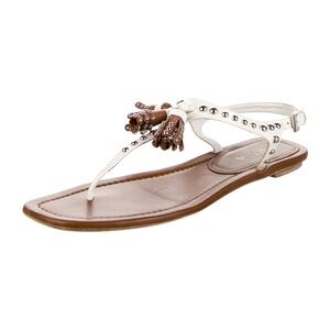 Prada Women’s White and Brown Tassle Sandals